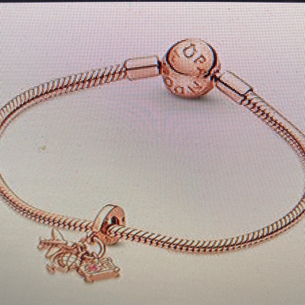 Pandora Rose Gold Travel Charm with Pink Heart - Picture 5 of 5